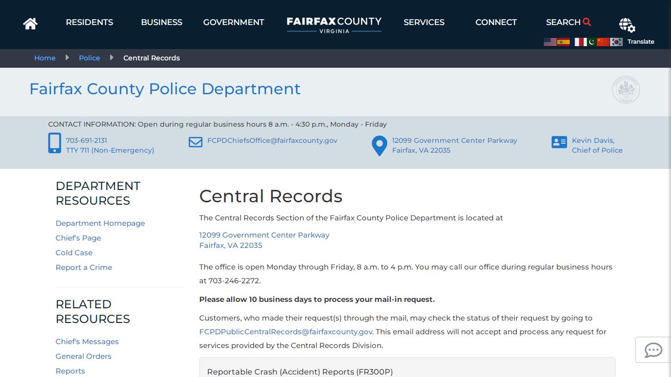 Central Records | Police - Fairfax County, Virginia